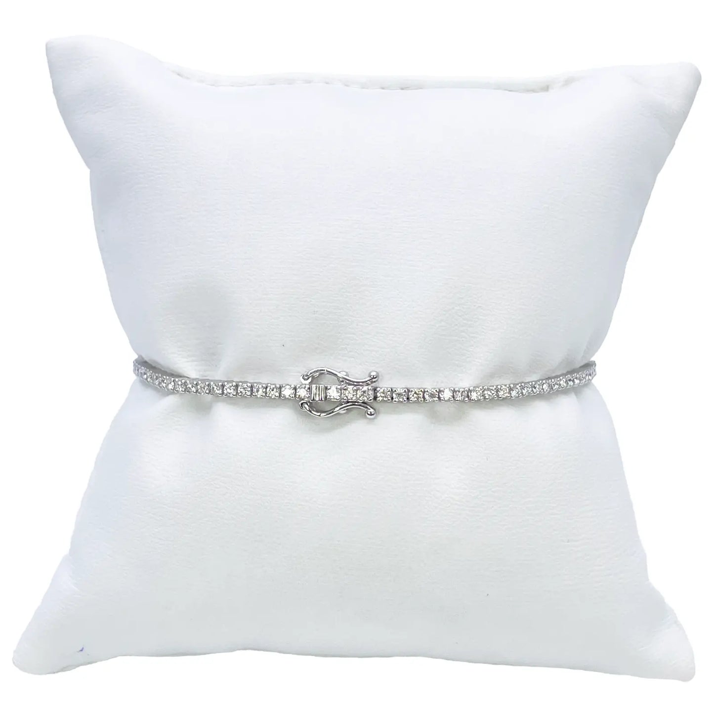 14ct White Gold Natural Diamond Tennis Bracelet 4-Claw 1.39ct 7''Inches 1.8mm Diamond Bracelets
