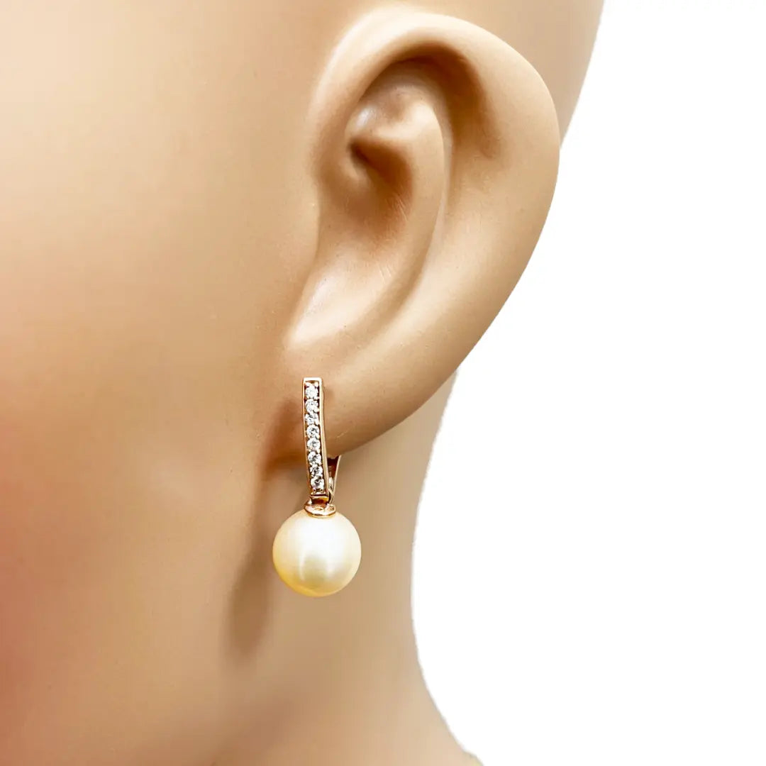 18ct Rose Gold Elegant Natural Diamonds & Pearl Drop Hoop Earrings 0.15ct Gold earring