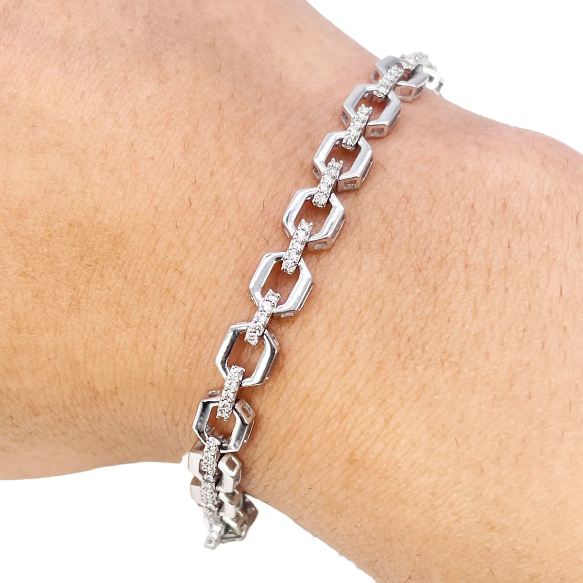 18ct White Gold Diamond Geometric Ladies Bracelet 0.70ct 7.5 Inches Diamond Bracelets