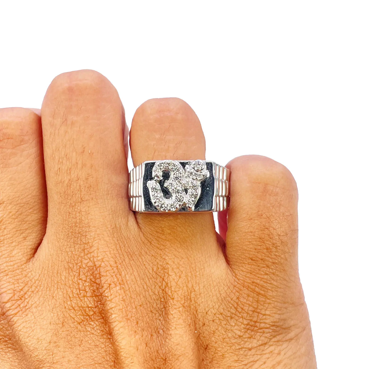 18ct White Gold & Round Natural Diamond Gents OM Signet Ring 0.35ct Diamond Ring