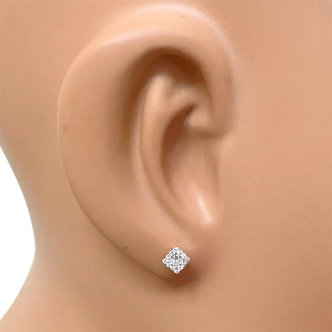 18ct White gold Round and Princess cut Diamonds Stud Earrings 0.21ct Gold earring
