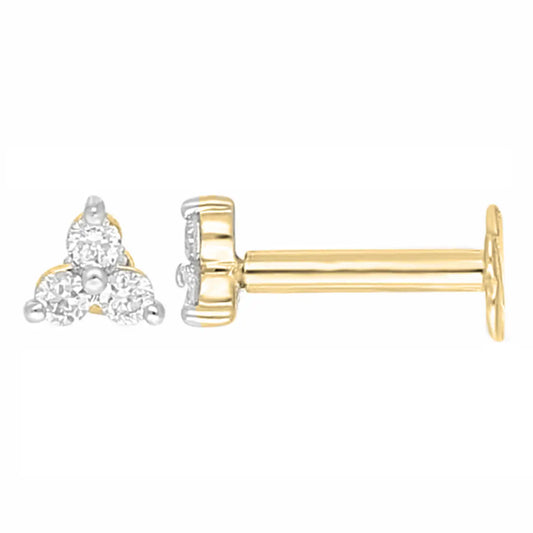 18ct Yellow Gold Natural Round Diamond Three Stone Nose Stud 0.05ct Diamond Nose Stud