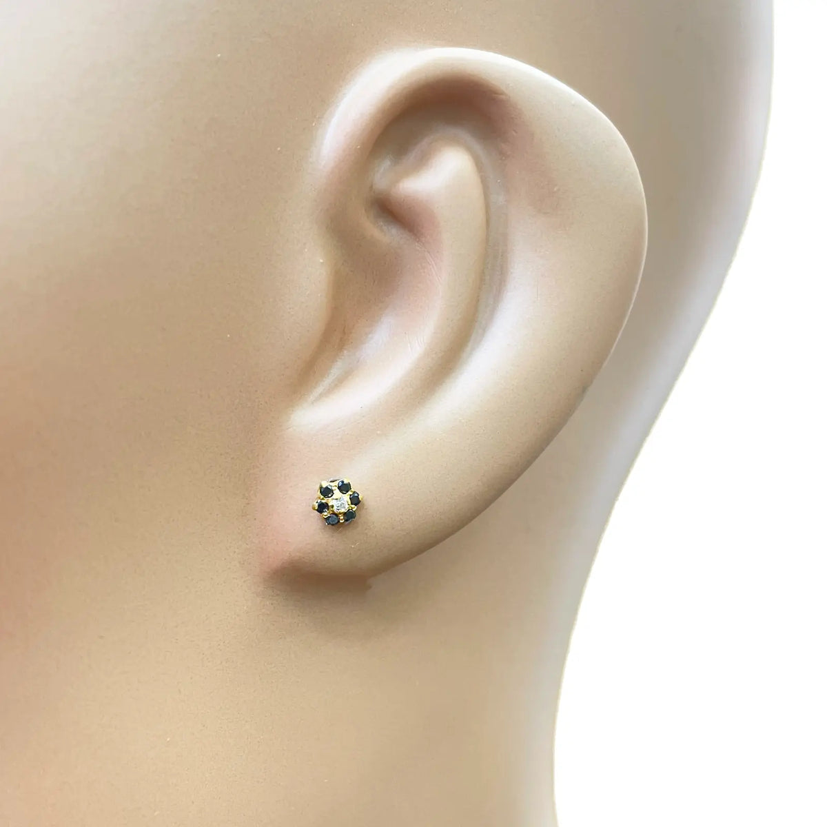 22ct Gold Children's Black Cubic Zirconia Floral Mini Stud Earrings 4mm