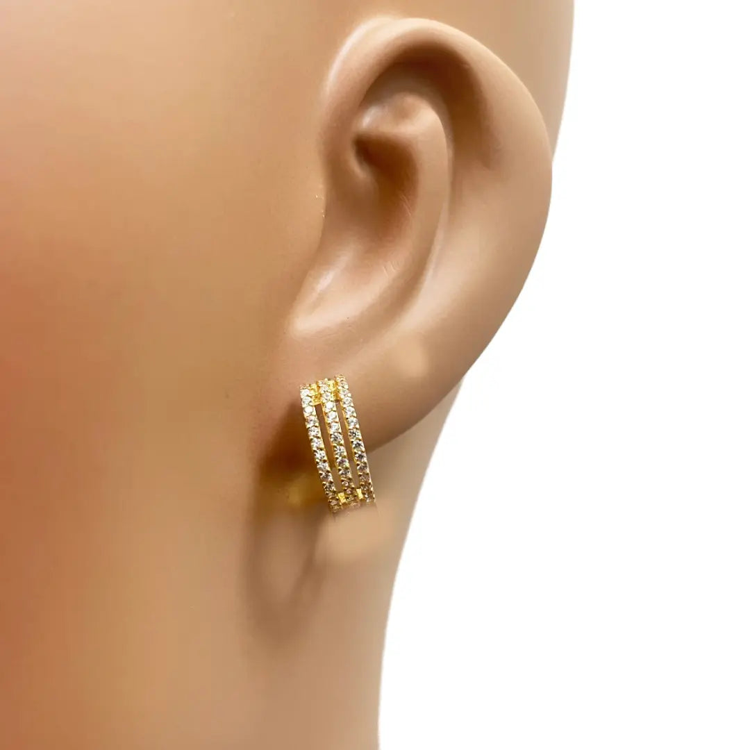 22ct Yellow Gold Cubic Zirconia Cluster Three Row Hoop Huggie Earrings Gold earring