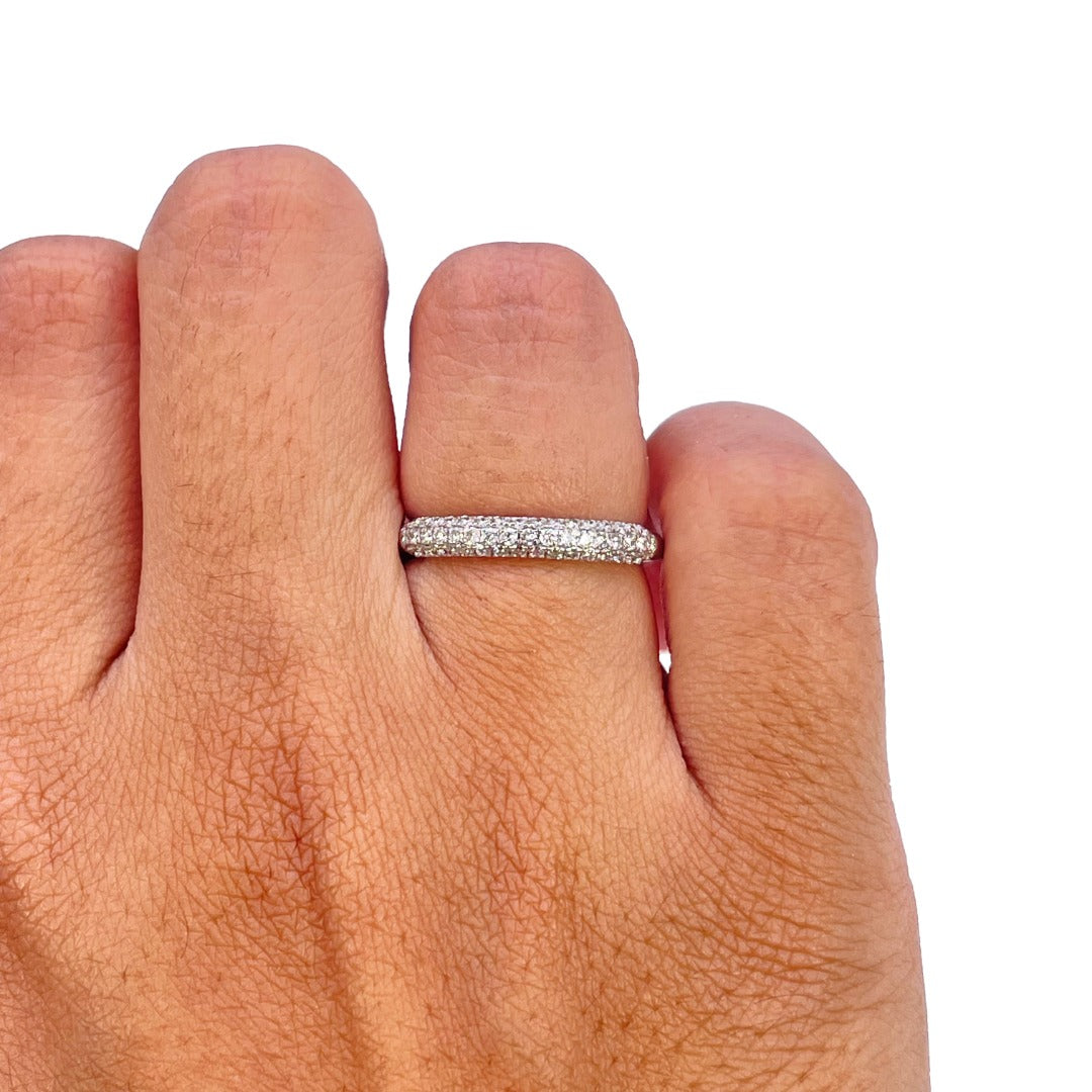 14ct White Gold Natural Diamond Dome Pave Ring 3 Row 0.34ct