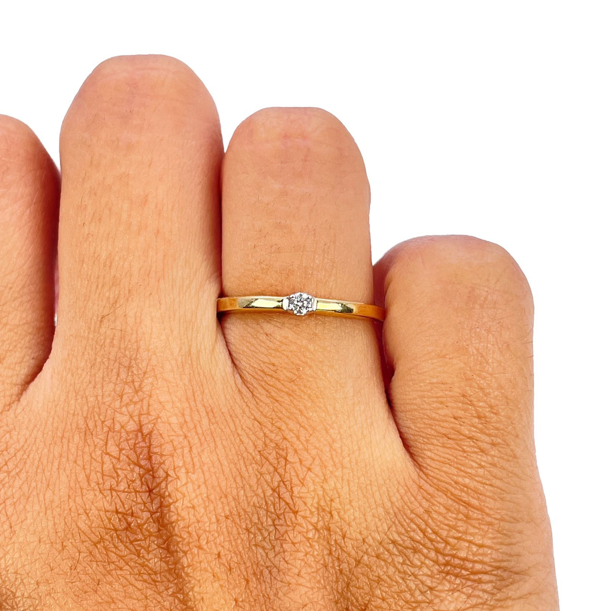 14ct Yellow Gold Diamond Solitaire Ring Tension Style Band 0.05ct