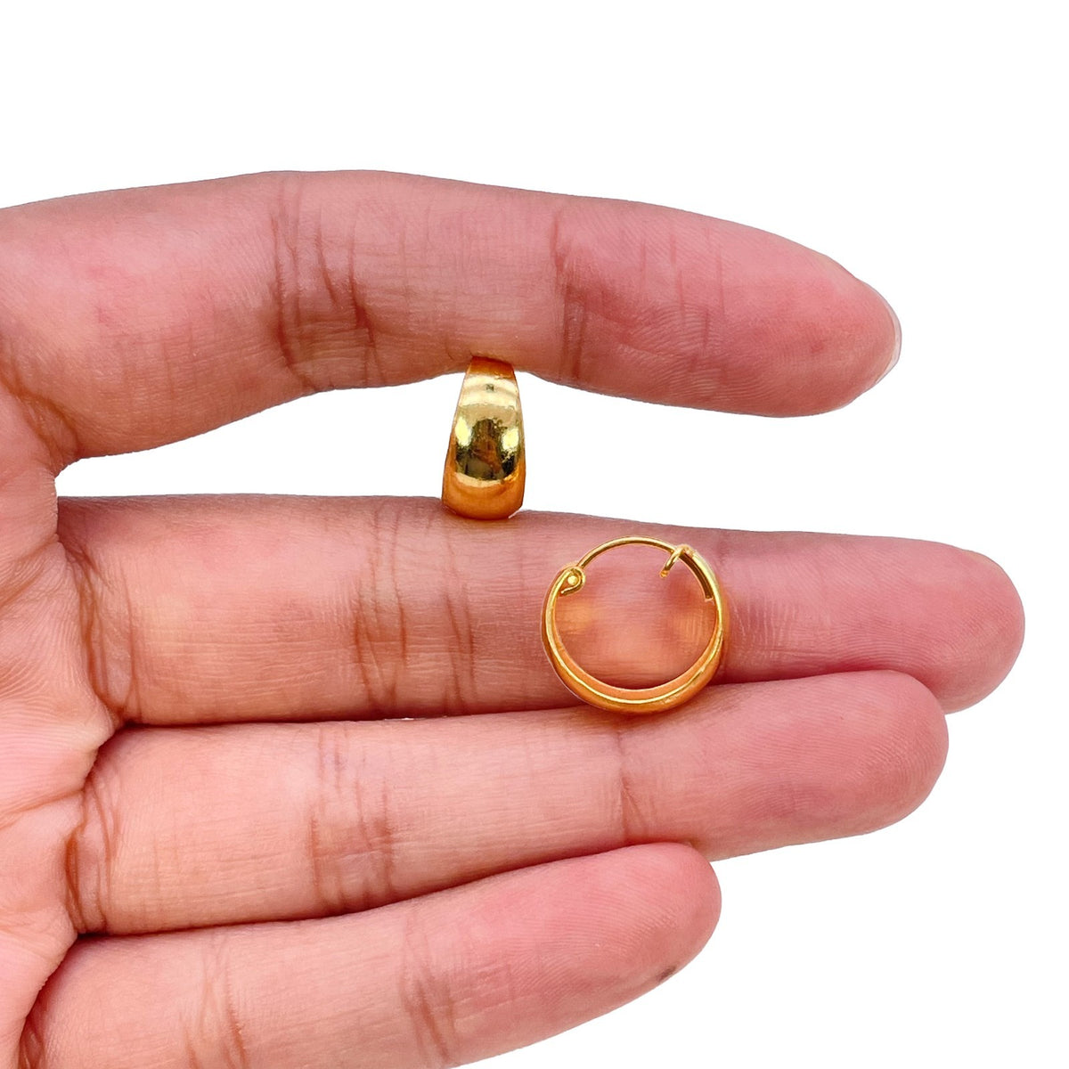 22ct Yellow Gold Dome Hoop Huggie Earrings 11.5mm Diameter