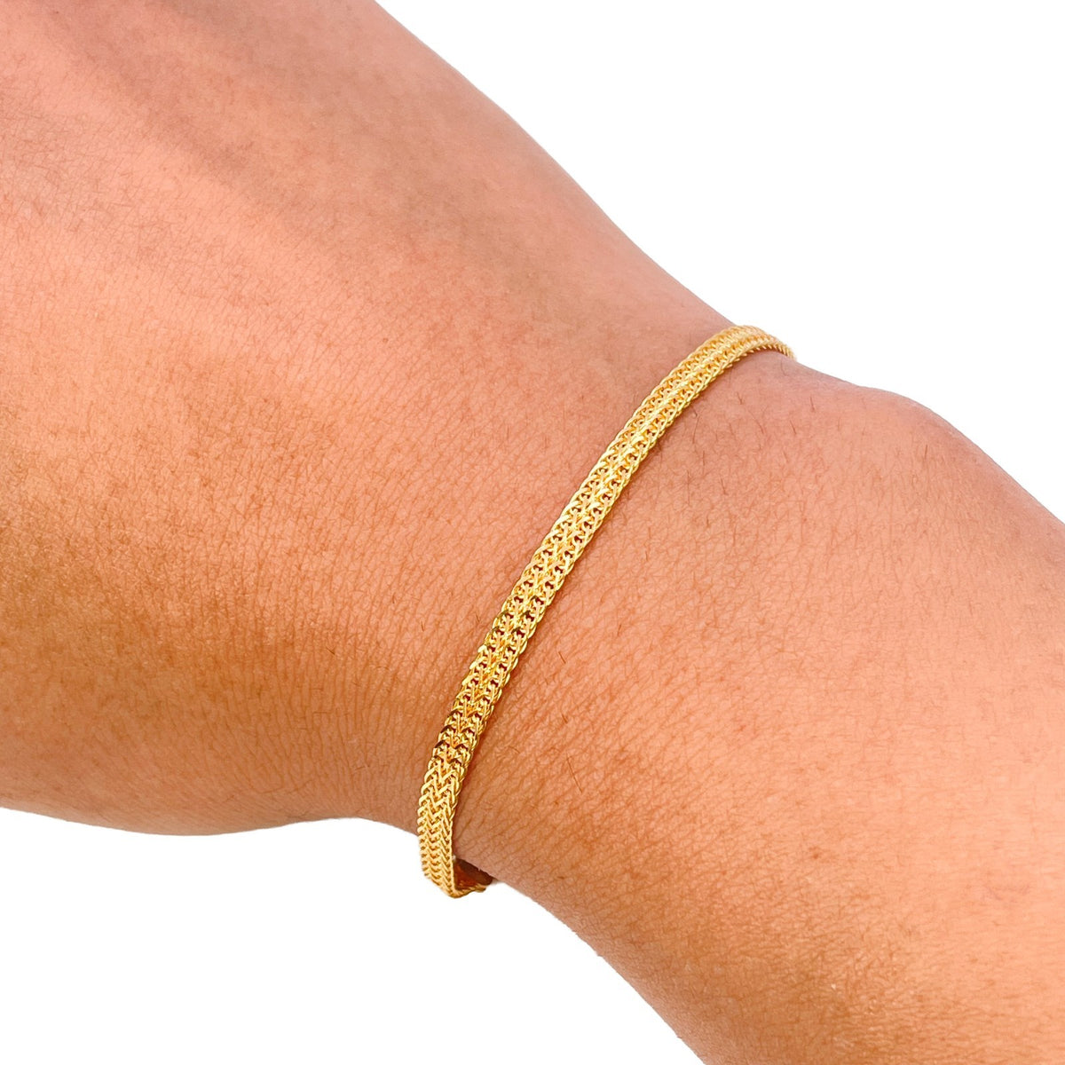 22ct Yellow Gold Flat Foxtail Weave Chain Bracelet 3mm Wide
