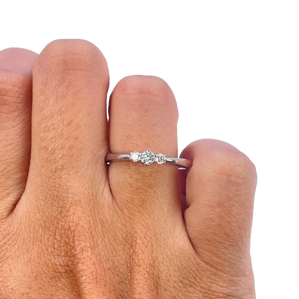 14ct White Gold Natural Diamond Trilogy Ring Three Stone Claw Set 0.15ct