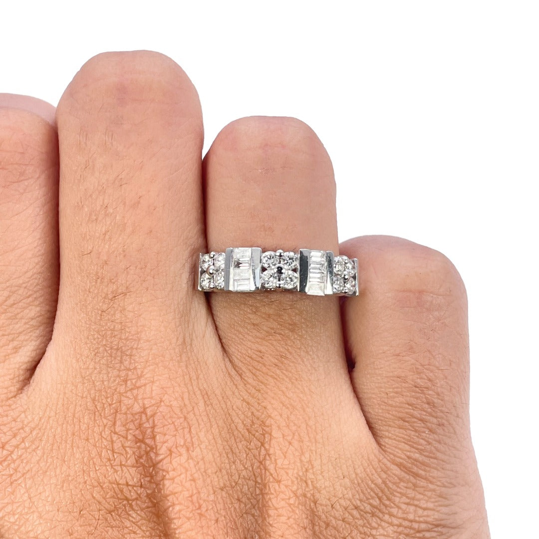 18ct Round & Baguette Natural Diamond Half Eternity Band 0.60ct