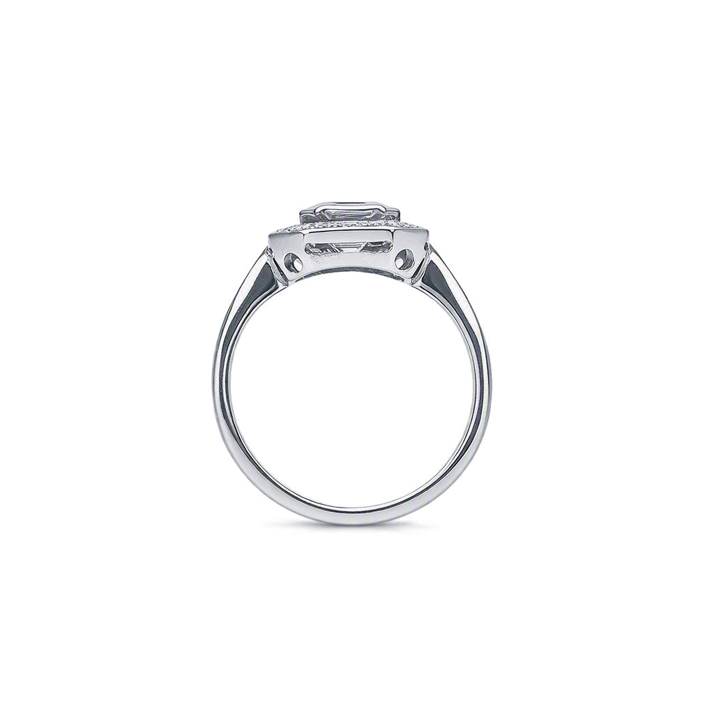 Platinum 950 Emerald Cut Aquamarine Diamond Milgrain Halo Ring Vintage 1.70ct