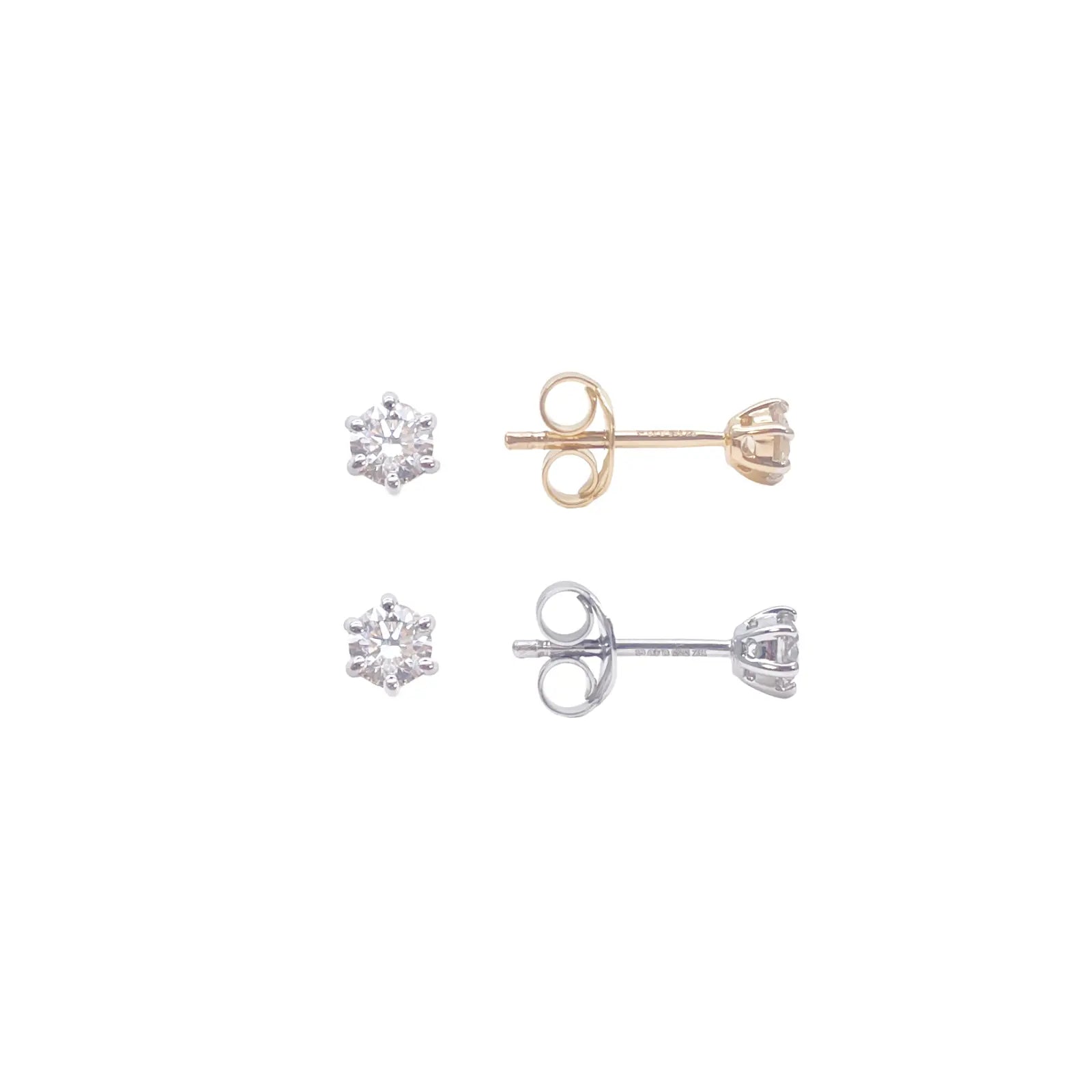 14ct Gold Natural Round Diamond Stud Earrings 0.30ct 6 Claw 3.7mm Wide 