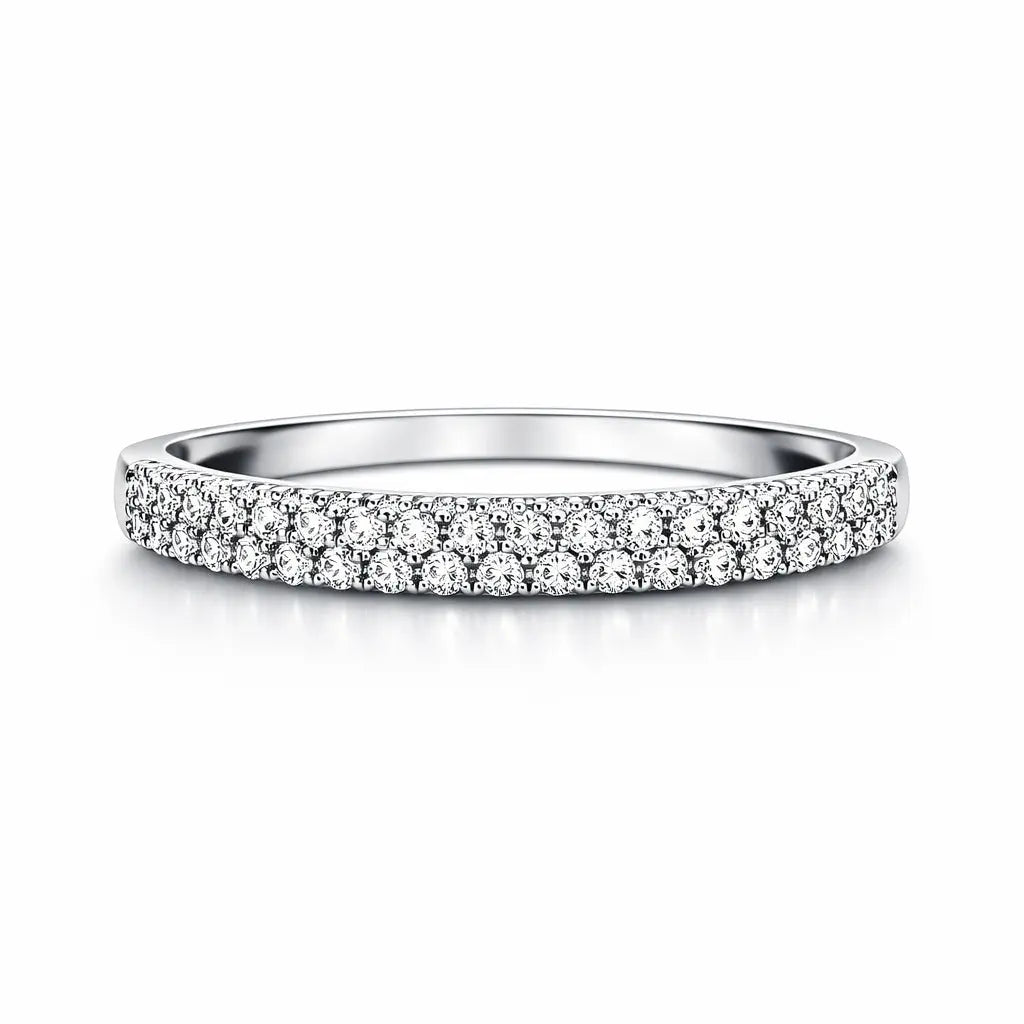14ct White Gold 3 Diamond Row Dome Shaped Pave Set Ring 0.34ct  Diamond Ring