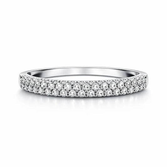 14ct White Gold 3 Diamond Row Dome Shaped Pave Set Ring 0.34ct  Diamond Ring