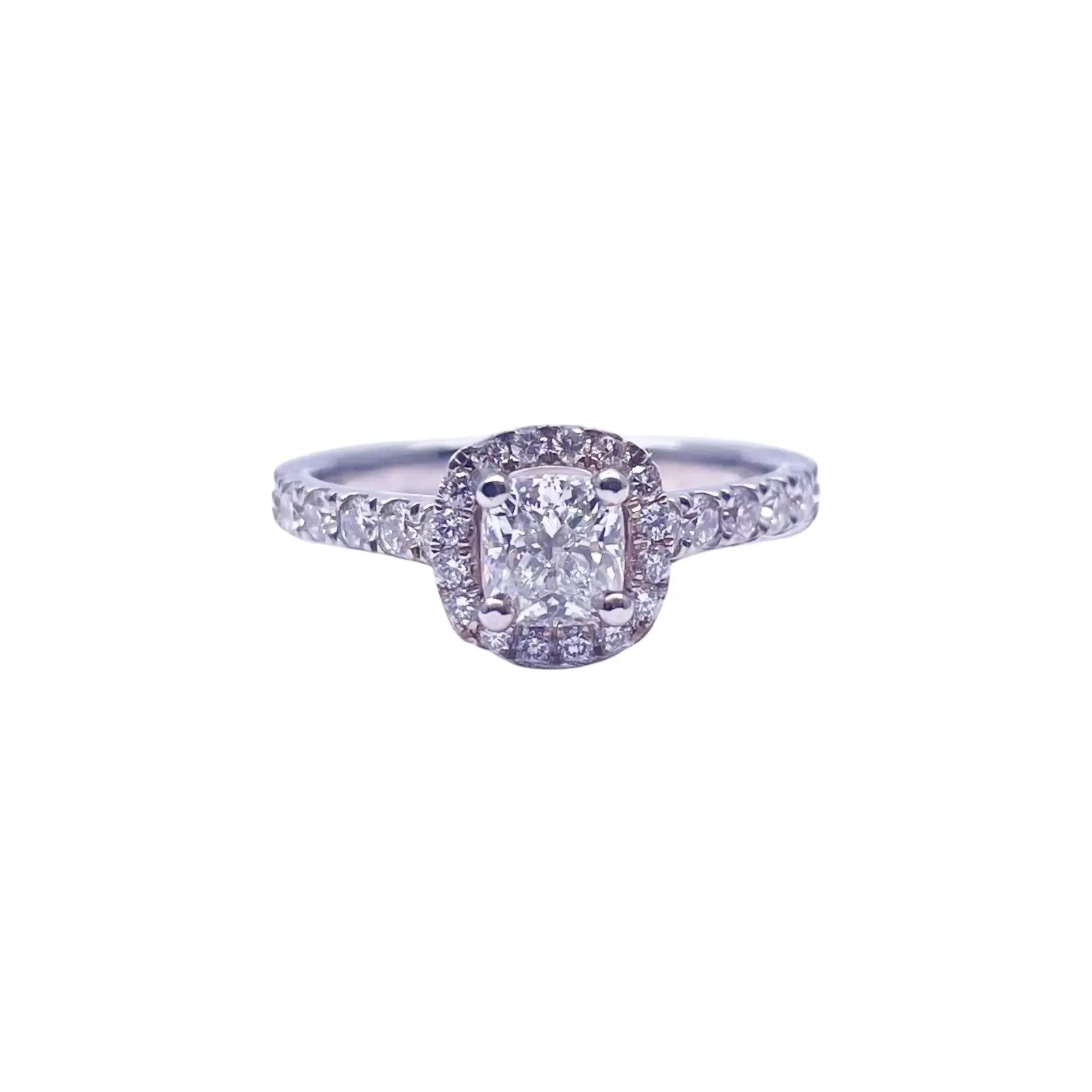 14ct White Gold 4-Claw Cushion Natural Diamond  Engagement Ring 1.28ct  Diamond Ring
