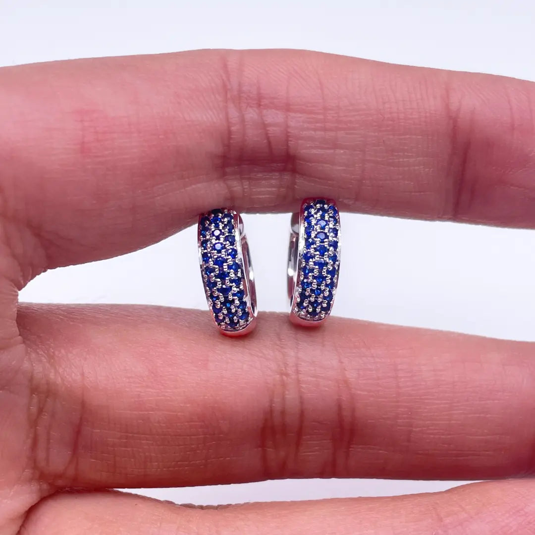 14ct White Gold Blue Sapphire Pair of Hoop Earrings 0.33ct 4mm wide  Gold earring