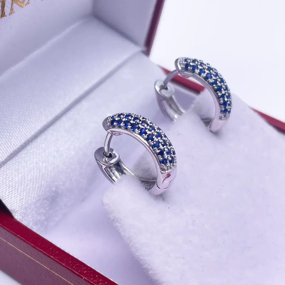 14ct White Gold Blue Sapphire Pair of Hoop Earrings 0.33ct 4mm wide  Gold earring