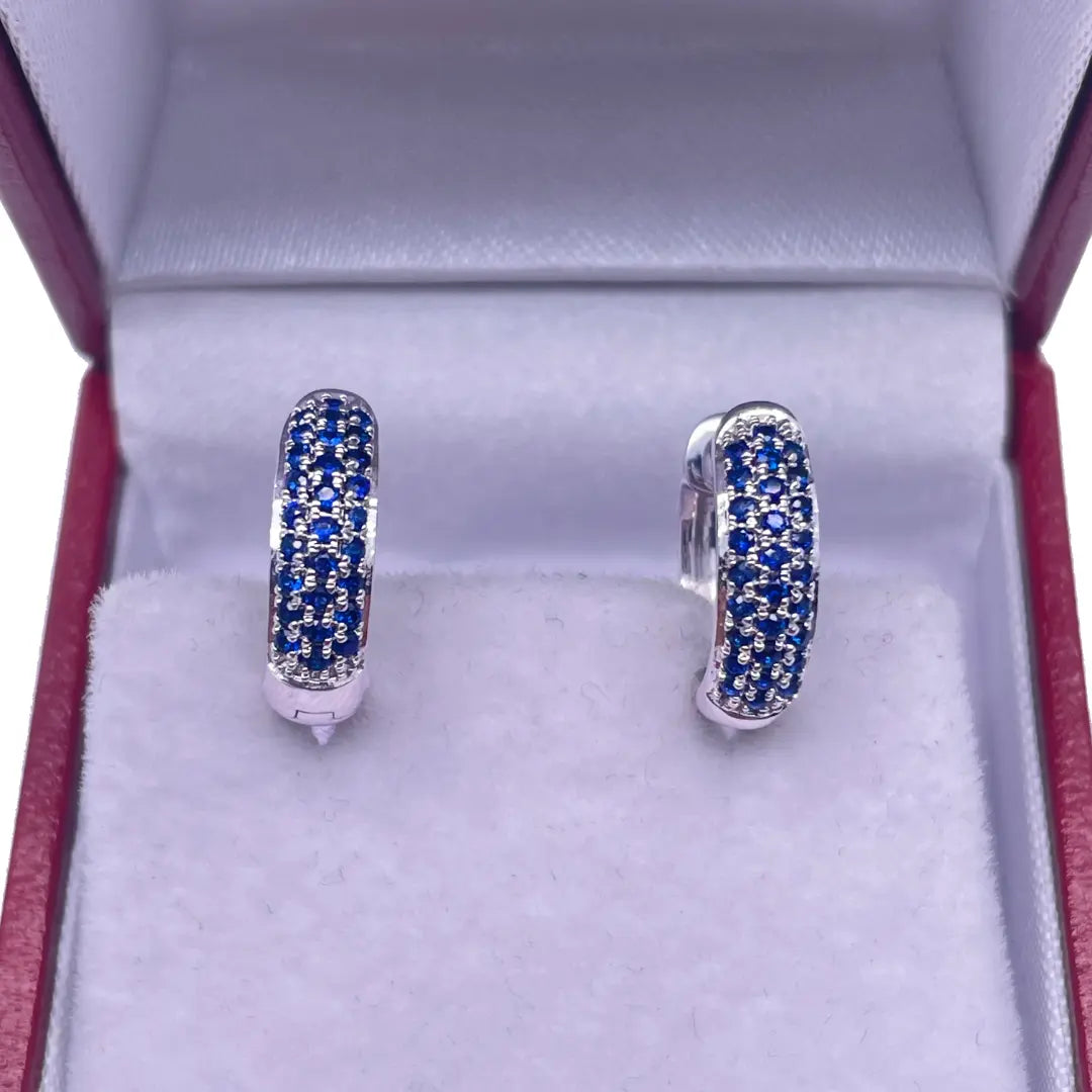 14ct White Gold Blue Sapphire Pair of Hoop Earrings 0.33ct 4mm wide  Gold earring