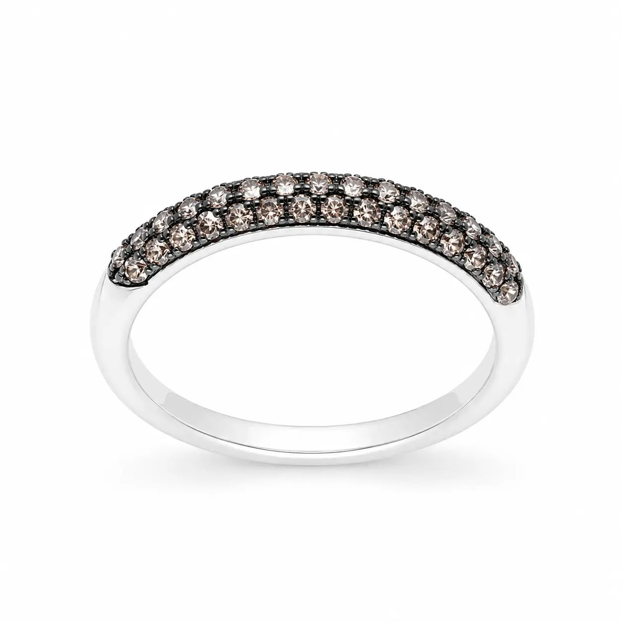14ct White Gold Champagne Diamond 3 Row Dome Shaped Pave Set Ring 0.36ct  Diamond Ring