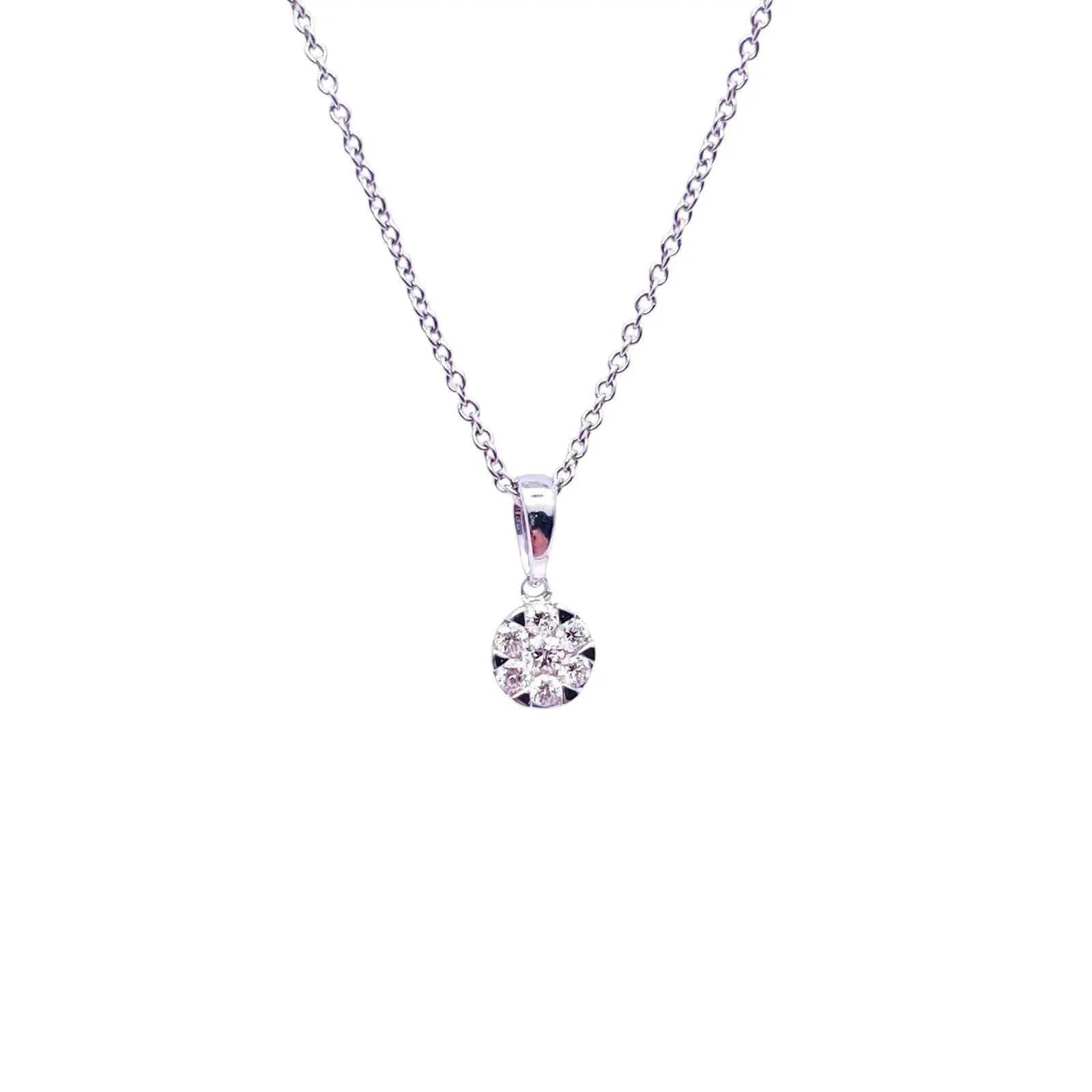 14ct White Gold Diamonds Round Pendant Necklace 0.14ct  Gold Necklace