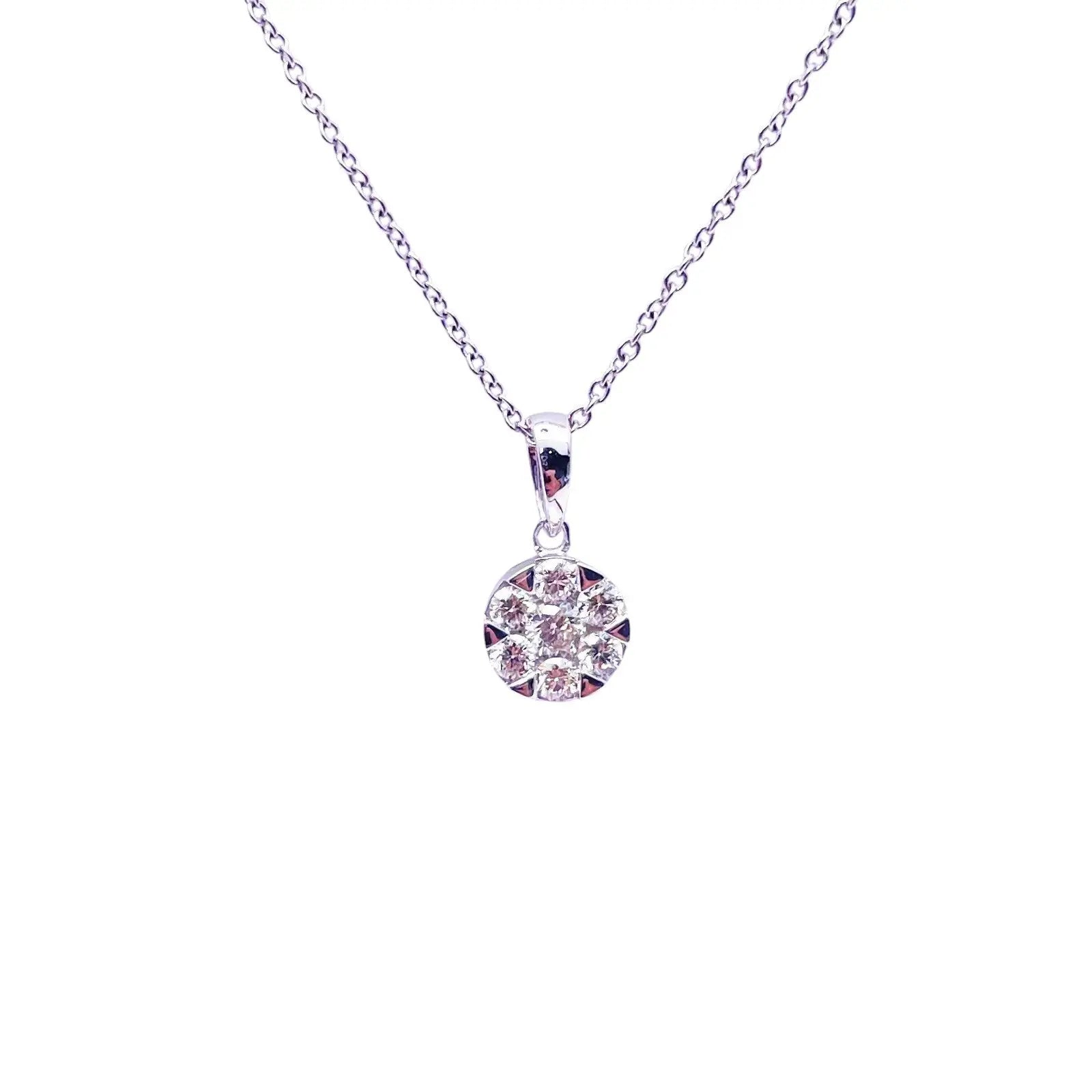 14ct White Gold Diamonds Round Pendant Necklace 0.32ct  Gold Necklace