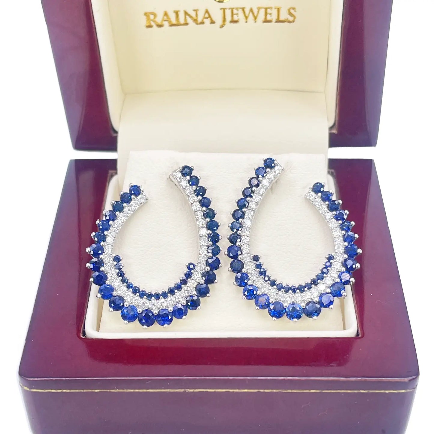 14ct White Gold Front & Back Natural Sapphire Diamond Earrings 5.27ct  Diamond earring