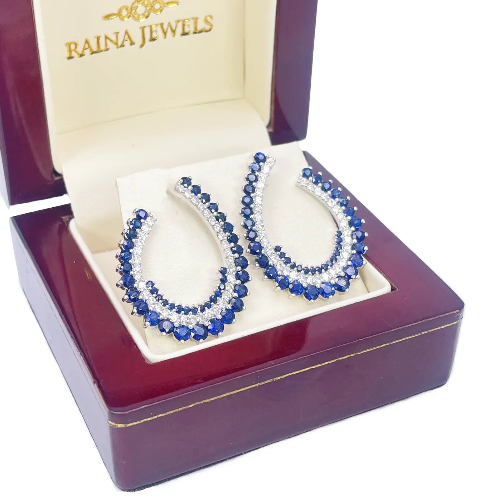 14ct White Gold Front & Back Natural Sapphire Diamond Earrings 5.27ct  Diamond earring
