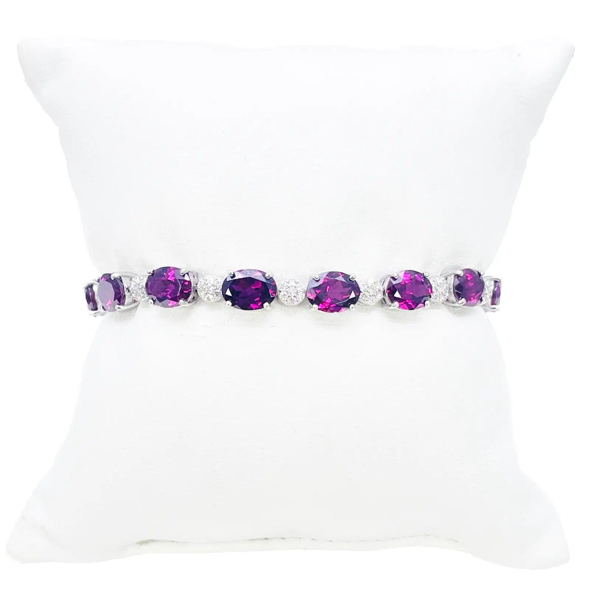 14ct White Gold Natural Diamond & Purple Rhodolite Garnet Oval Cluster Bracelet¬† Diamond Bracelets