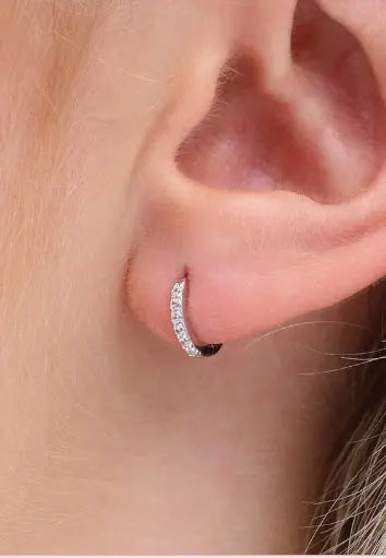 14ct White Gold & Diamond Pair of Mini Huggie Hoop Earrings 0.12ct  Diamond earring