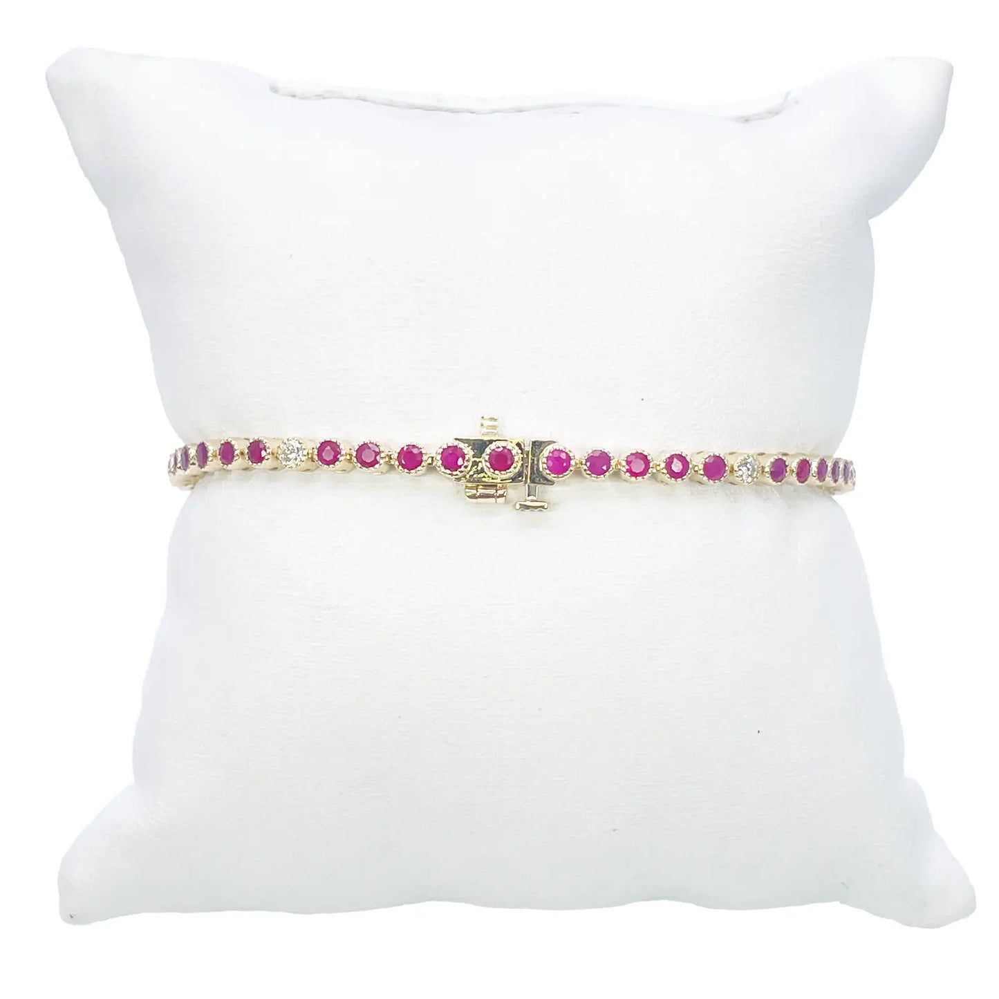 14ct Yellow Gold Natural Round Ruby Tennis Milgrain Bezel Bracelet 3.15ct 7 Inches  Diamond Bracelets