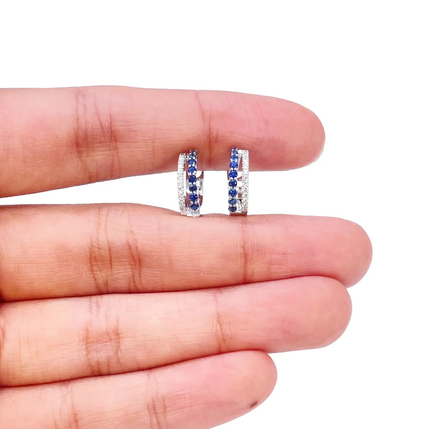 18ct Gold Diamond & Sapphire Hoop Natural 0.40ct Huggies Earrings 9mm Diameter  Diamond earring