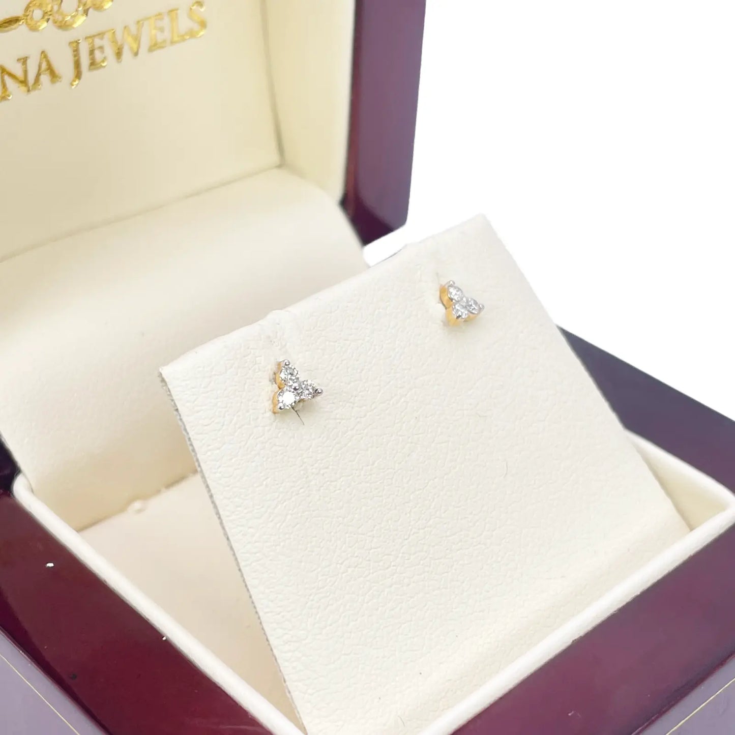 18ct Gold Natural Round Diamond Three Stone Children's Studs Earrings 0.10ct  Diamond Earrings