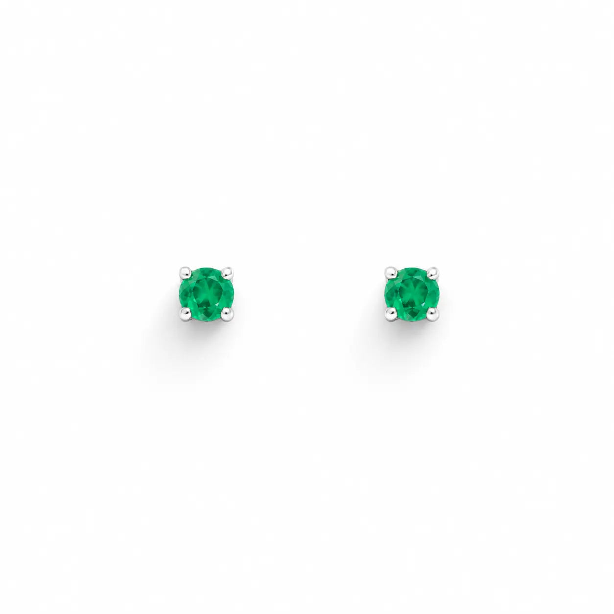 18ct Gold Natural Round Emerald 4-Claw Children's Earrings 0.20ct 2.9mm Width  Children's gold earring