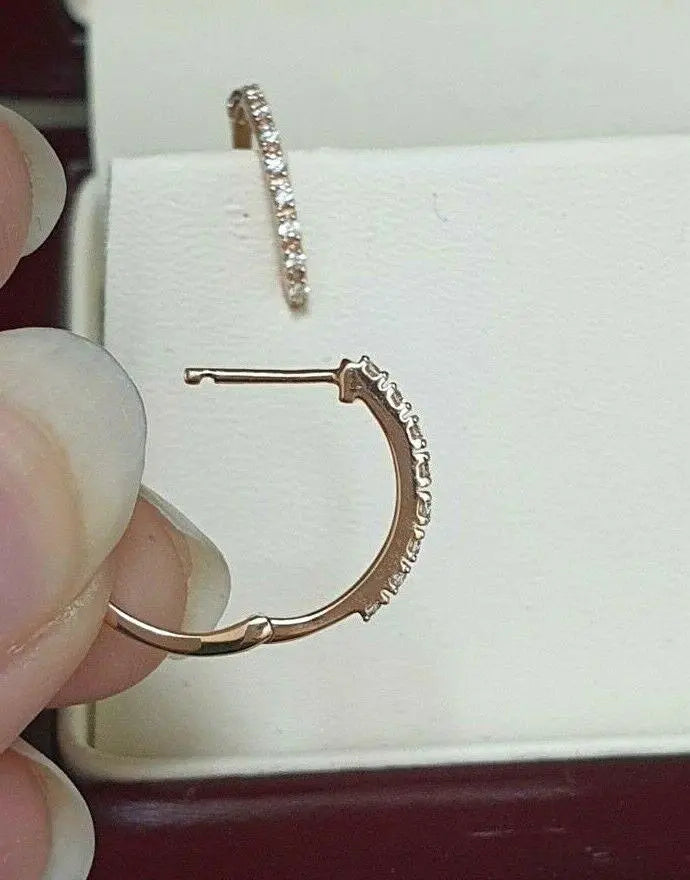 18ct Rose Gold Diamond Pair of Hoop Earrings 0.10ct 1.1mm wide  Diamond earring