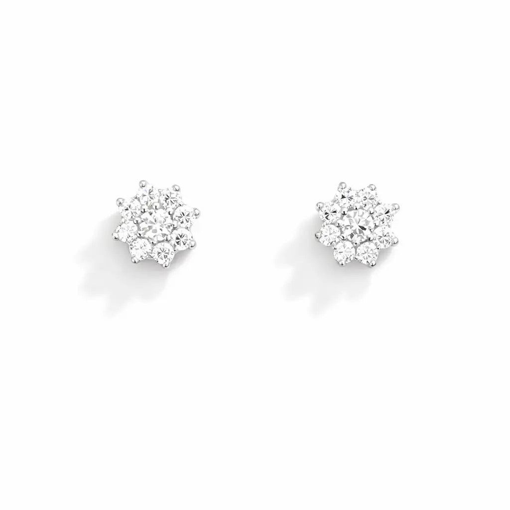 18ct White Gold Beautiful Eight Petal Cubic Zirconia Floral Children's Earrings 5.5mm Length
