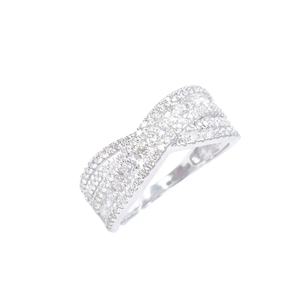 18ct White Gold Diamond Crossover Half Eternity Pave Set Ring 1.00ct  Diamond Ring