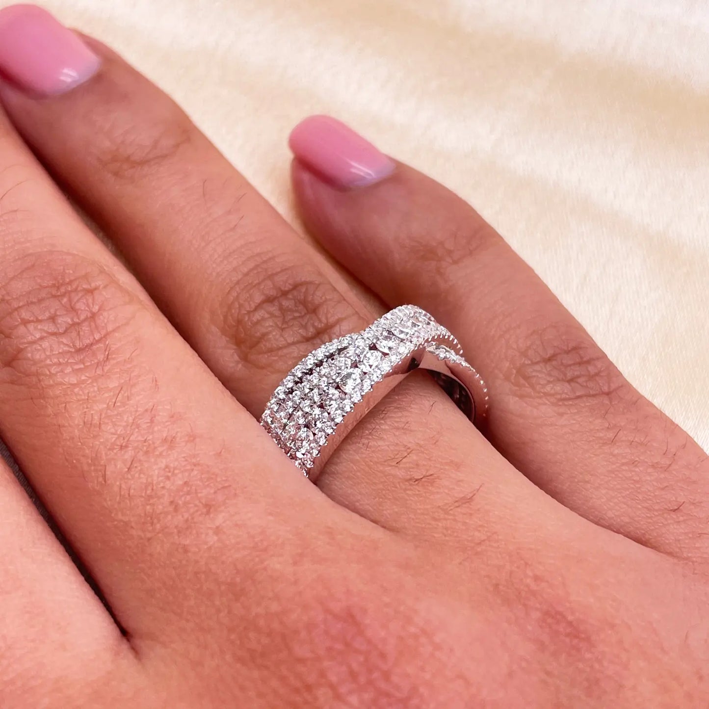 18ct White Gold Diamond Crossover Half Eternity Pave Set Ring 1.00ct  Diamond Ring
