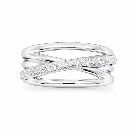 18ct White Gold Diamond Polished Crossover Half Eternity Ring 0.12ct  Diamond Ring