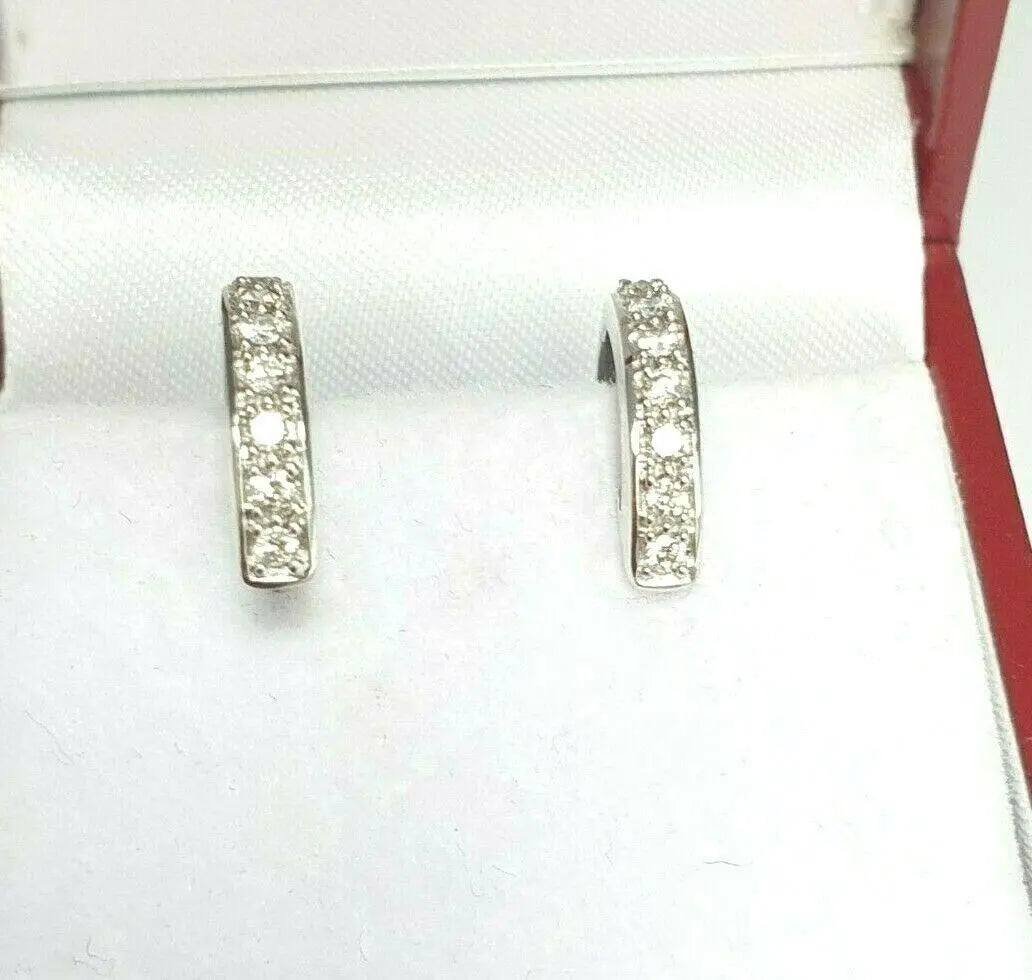 18ct White Gold Diamond Set Pair of Hoop Earrings 0.19ct 14mm wide  Diamond earring