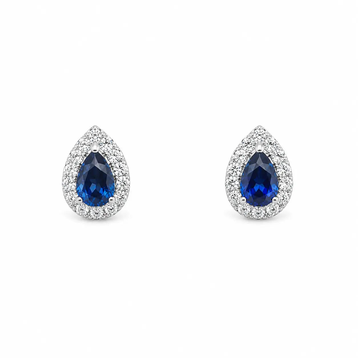 18ct White Gold Double Row Halo Diamond & Blue Sapphire Pear Shape Earring 0.46ct  Diamond earring