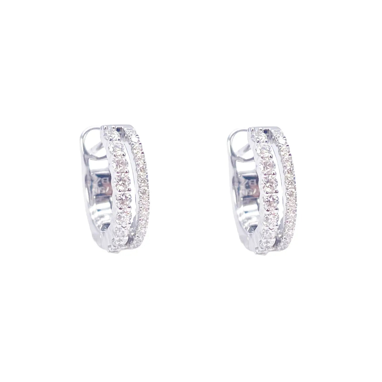 18ct White Gold Natural Diamond 0.37ct Hoop Huggies Earrings 9mm Diameter  Diamond earring