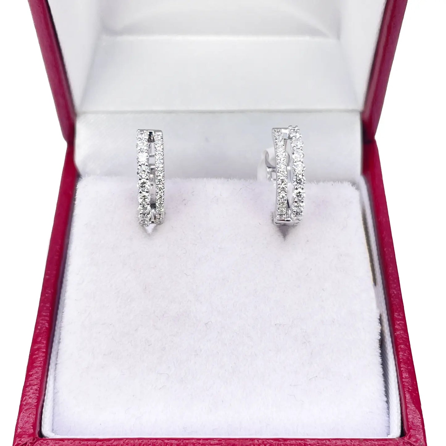 18ct White Gold Natural Diamond 0.37ct Hoop Huggies Earrings 9mm Diameter  Diamond earring