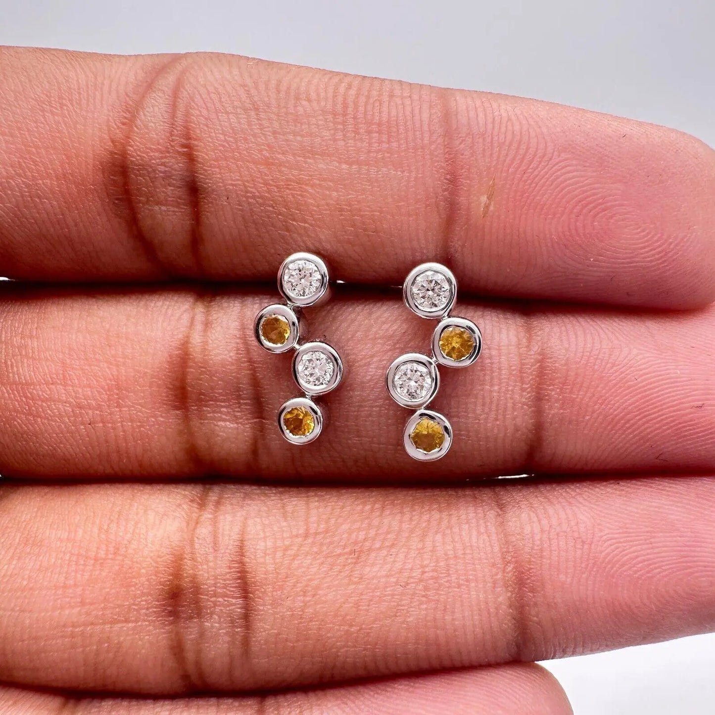 18ct White Gold Natural Diamond & Yellow Sapphire Bubble Drop Earrings, 0.59ct  Diamond earring