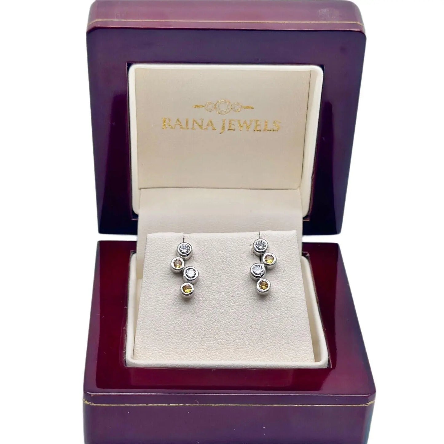 18ct White Gold Natural Diamond & Yellow Sapphire Bubble Drop Earrings, 0.59ct  Diamond earring
