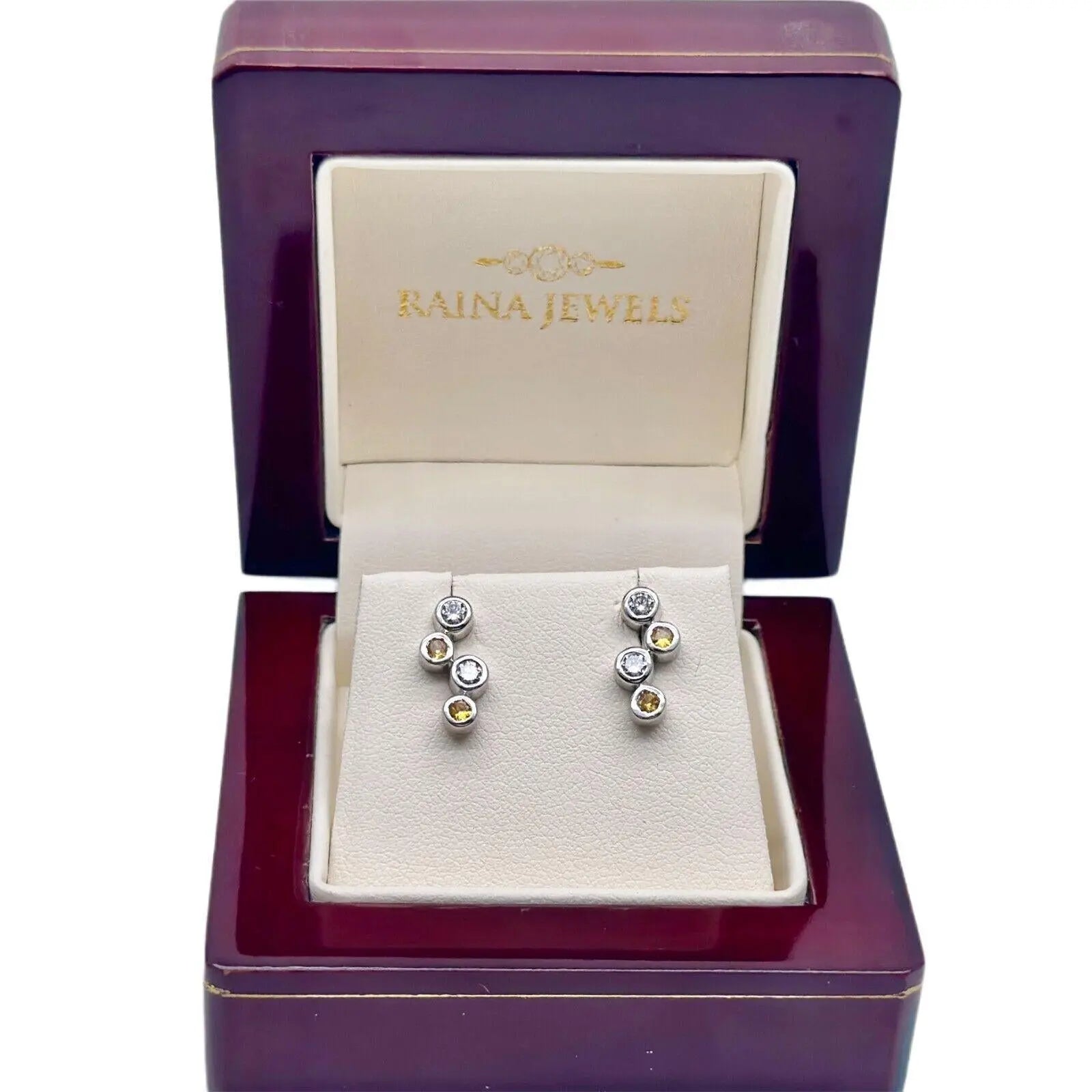 18ct White Gold Natural Diamond & Yellow Sapphire Bubble Drop Earrings, 0.59ct  Diamond earring