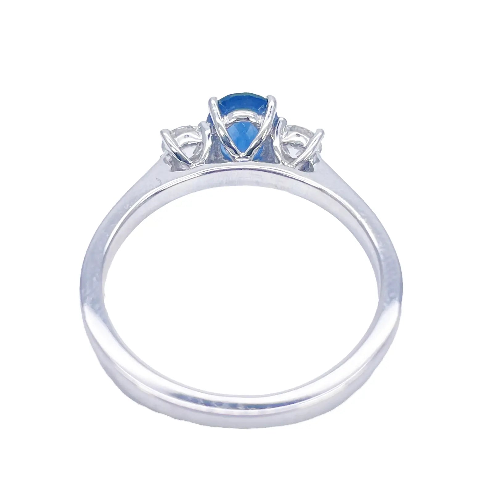18ct White Gold Natural Oval Blue Sapphire & Round Diamond Trilogy Ring 1.00ct  Diamond Ring