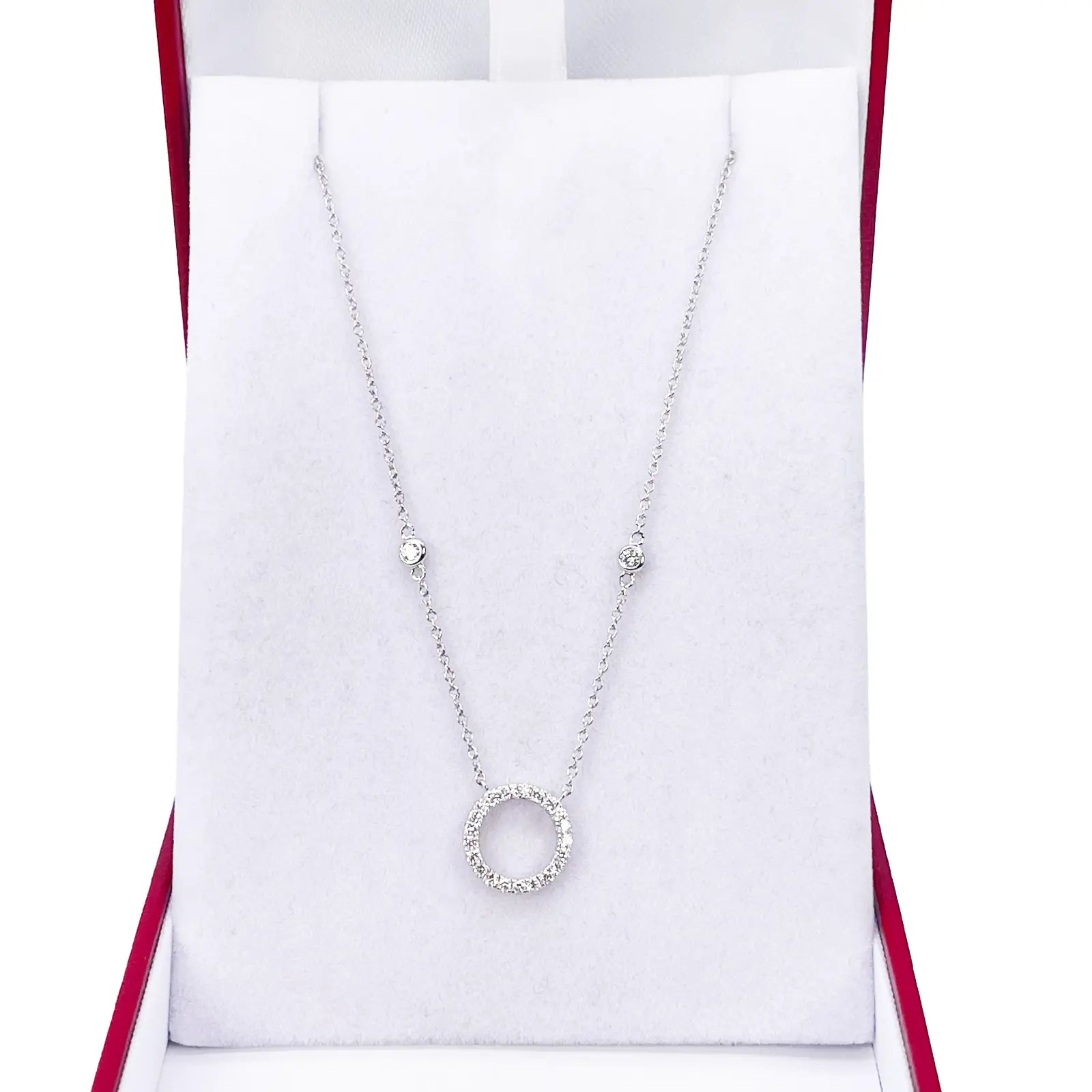 18ct White Gold Natural Round Diamond 0.20ct Circle of Life Necklace 17 Inches 
