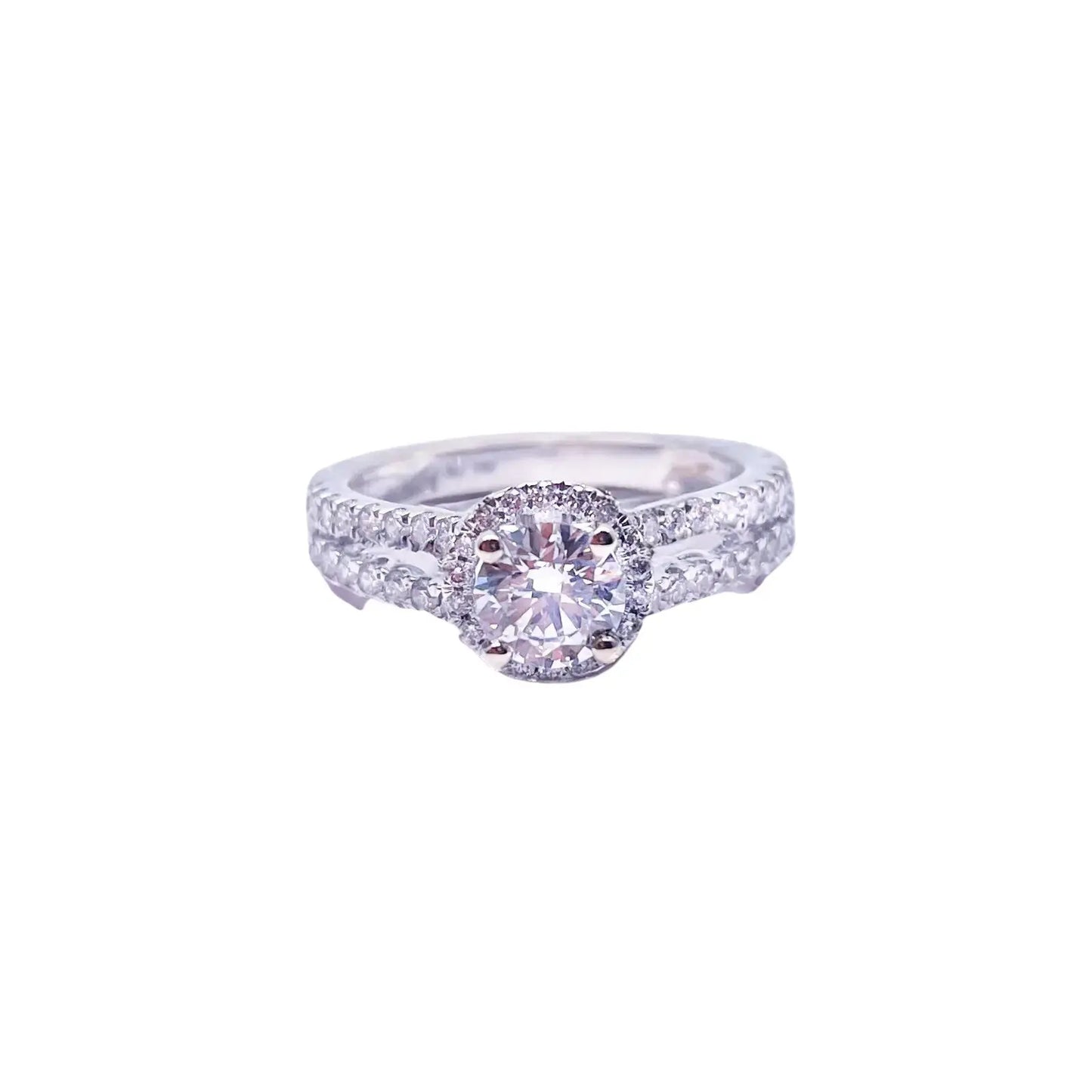 18ct White Gold Natural Round Diamond Halo Split Band Engagement Ring 1ct GIA  Diamond Ring