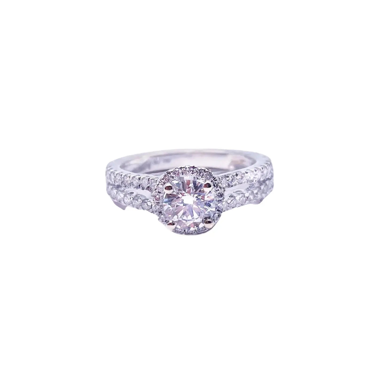 18ct White Gold Natural Round Diamond Halo Split Band Engagement Ring 1ct GIA  Diamond Ring