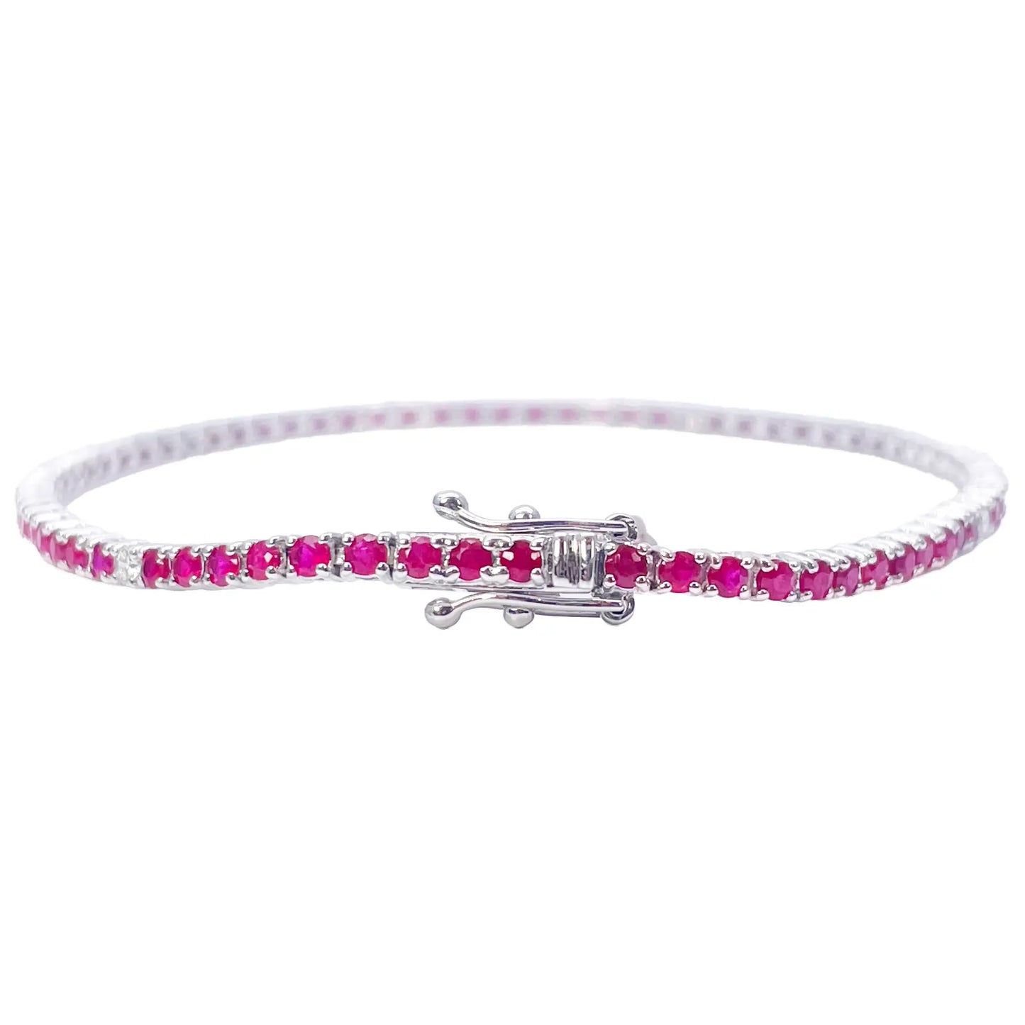 18ct White Gold Natural Round Ruby & Diamond Tennis Bracelet 2.94ct 7 Inches  Diamond Bracelets